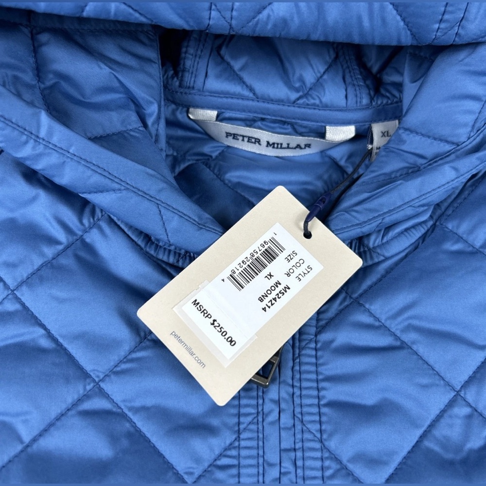Peter Millar Jacket Hoodie Crown Essex XL Quilted Moon Blue Polyester - Picture 5 of 10